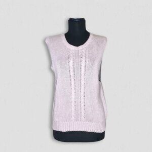 Vintage Y2K Run Cable Knit Sweater Vest sleeveless Pullover Ribbed Pale Pink M